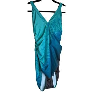 Calvin Klein Swimsuit Women 14 Blue Swimwear Bathing Suit Swim Ruched Flattering